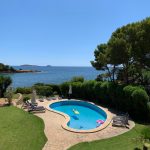 Overview of the garden and pool of the Retreat Venue Ligaya, Ibiza
